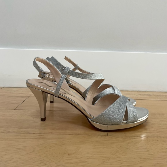 Nina Silver Sparkle Low Heel Evening Shoes - Picture 7 of 11